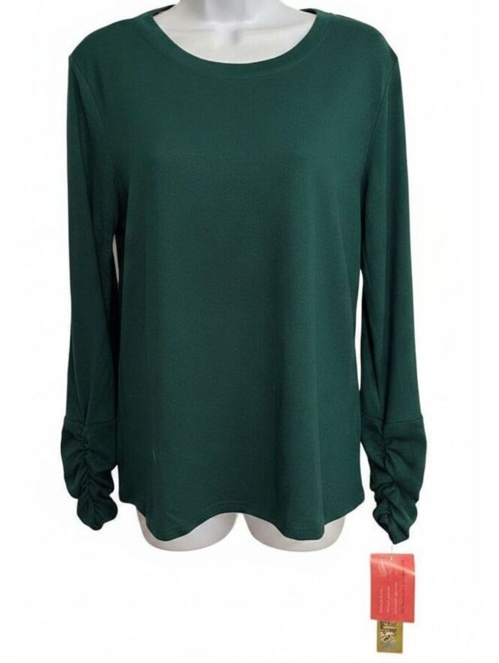 NWT Muk Luks Butter Knit Top Size SM Green Long Ruched Sleeve Crewneck